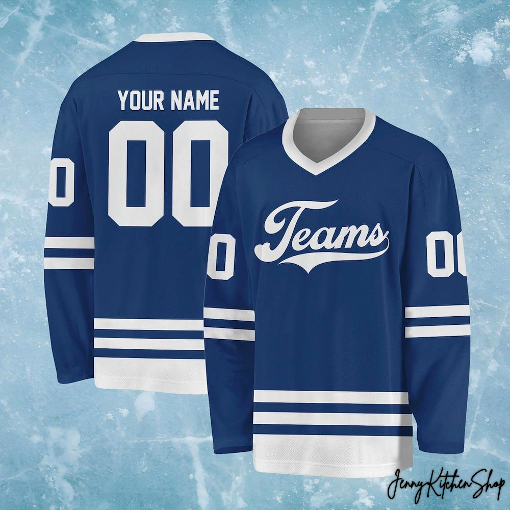 Personalized Team Name And Number Blue Hockey Jersey