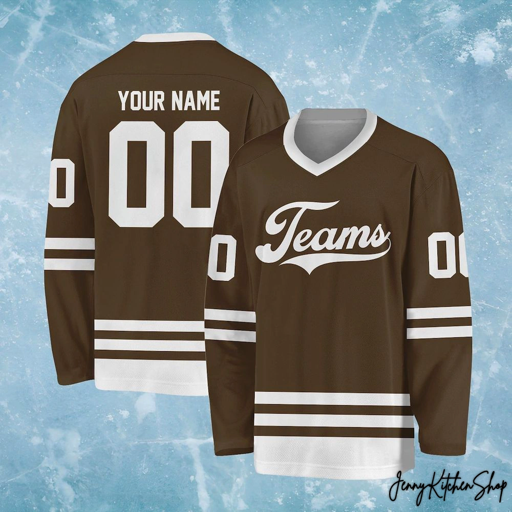 Personalized Team Name And Number Brown Hockey Jersey