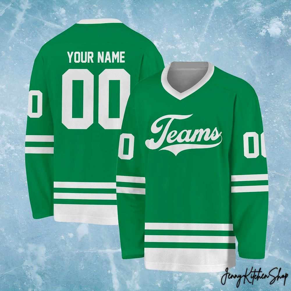 Personalized Team Name And Number Green Hockey Jersey