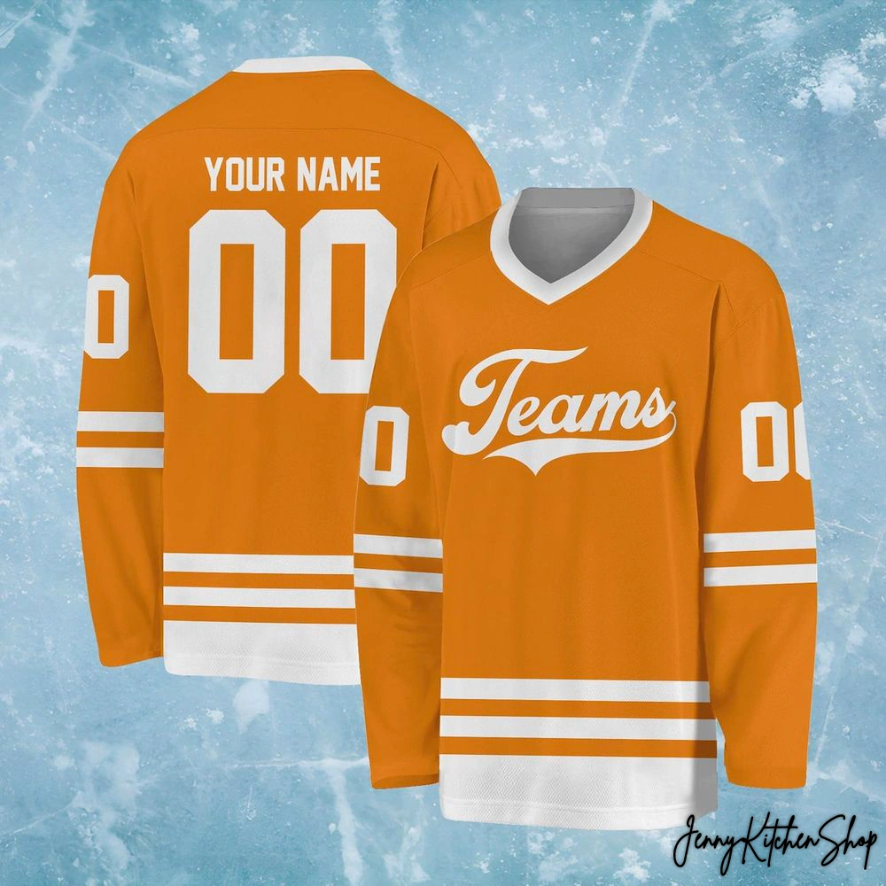 Personalized Team Name And Number Orange Hockey Jersey
