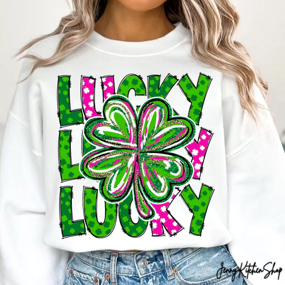 Retro Lucky St Patricks Day Shamrock Sequins Glitter T-Shirt