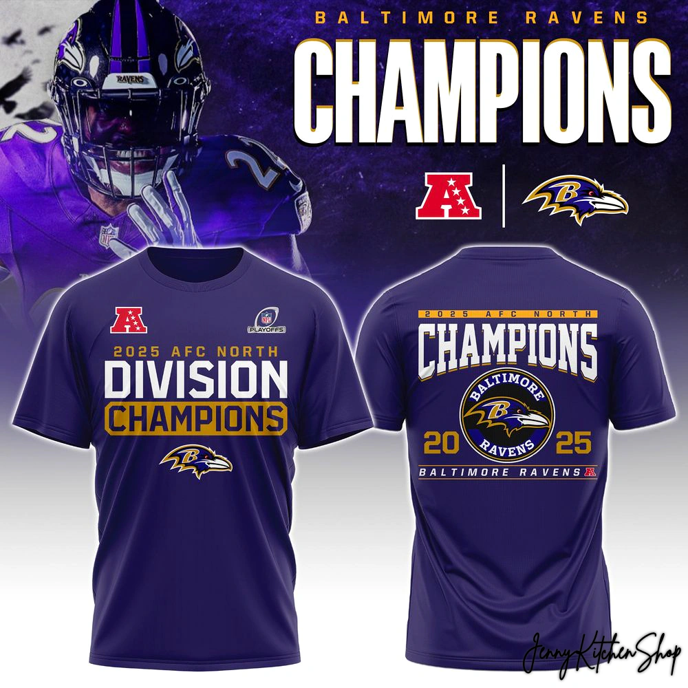 Baltimore Ravens 2025 AFC North Champions T-Shirt, Hoodie Cap