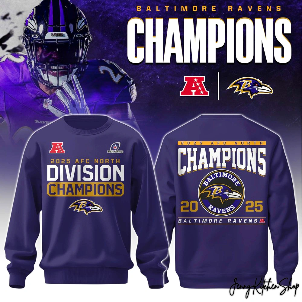 Baltimore Ravens 2025 AFC North Champions T-Shirt, Hoodie Cap