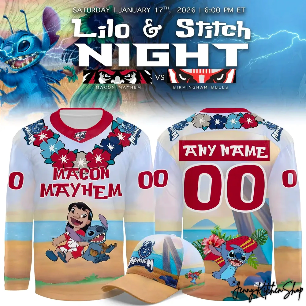 Macon Mayhem Lilo Stitch 2026 Hockey Jersey Macon Mayhem Lilo Stitch 2026 Hockey Jersey
