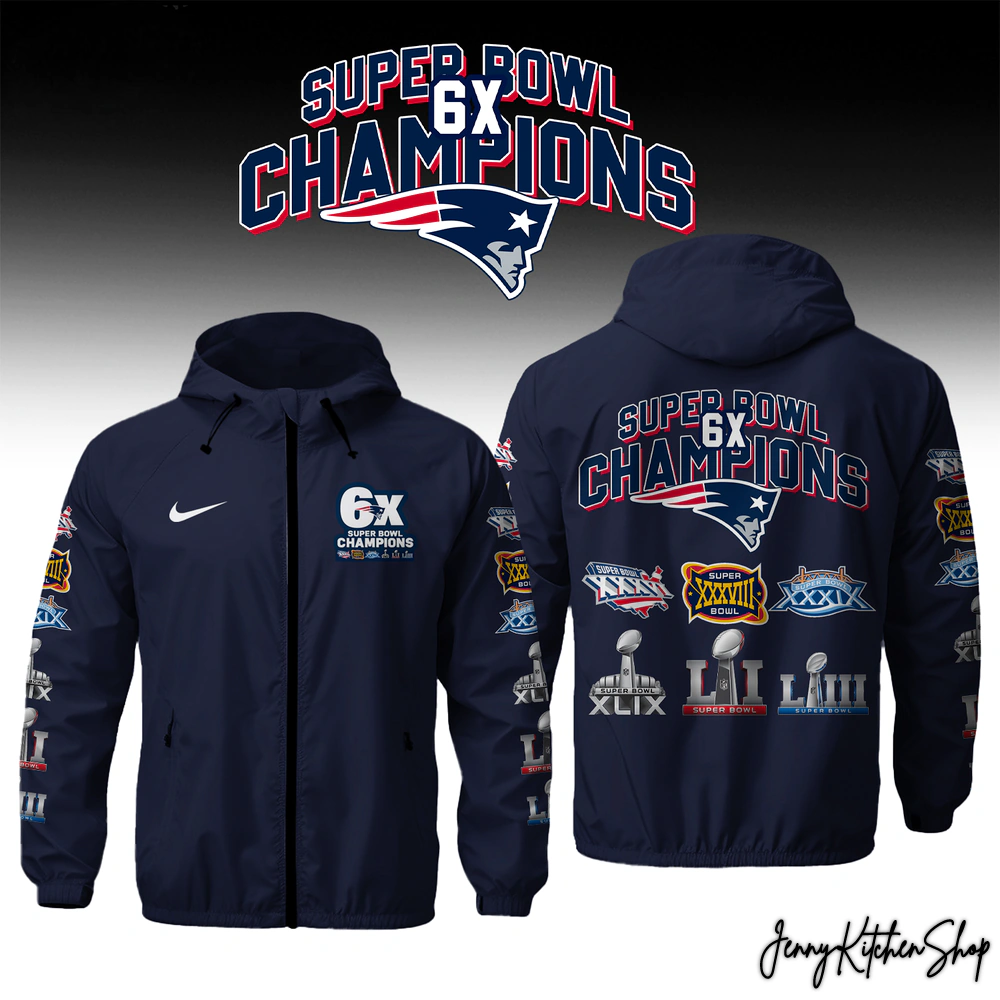 New England Patriots 6x Super Bowl Champions Windbreaker Jacket New England Patriots 6x Super Bowl Champions Windbreaker Jacket