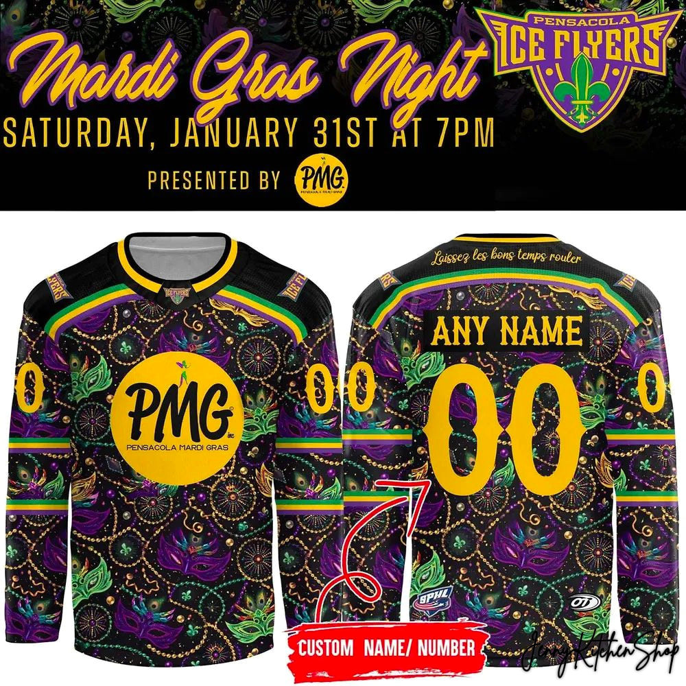Pensacola Ice Flyers Mardi Gras Night Hockey Jersey