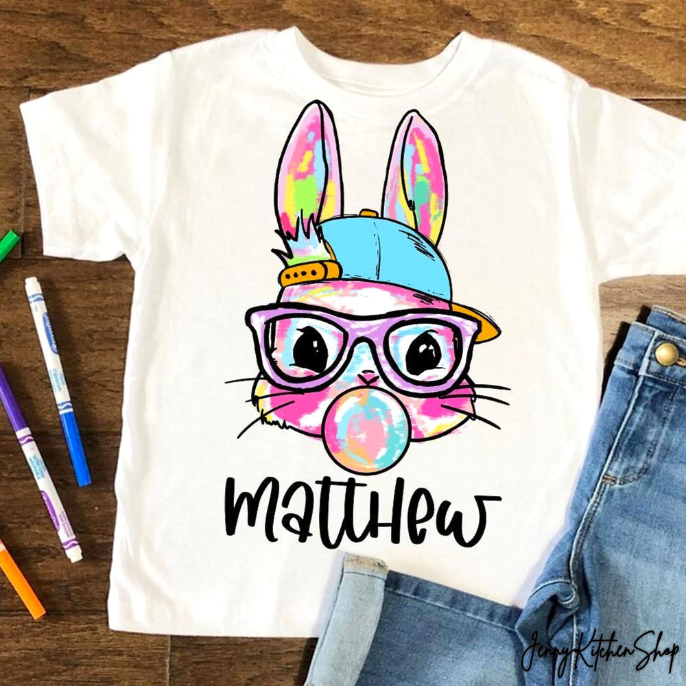 Cute Easter Bunny Sunglasses and Bow Matching Sibling Graphic Tee