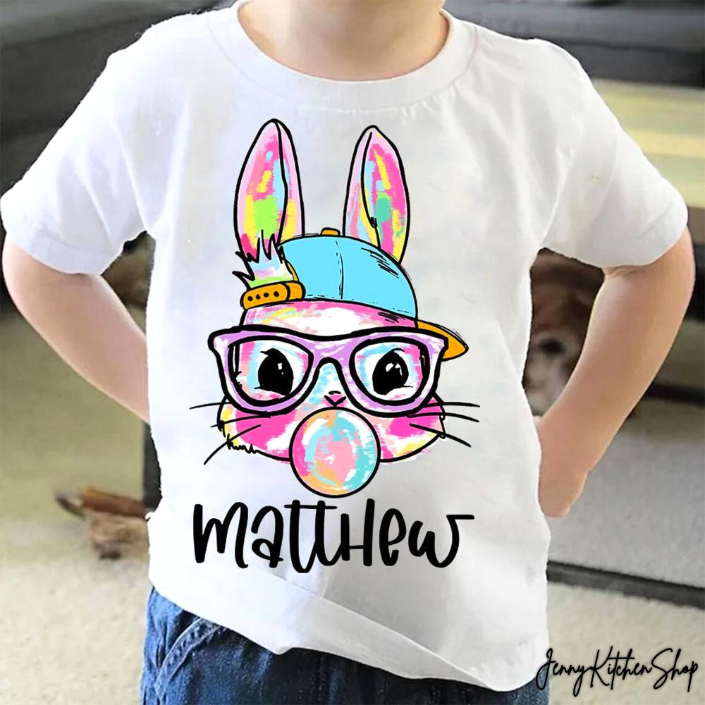 Cute Easter Bunny Sunglasses and Bow Matching Sibling Graphic Tee