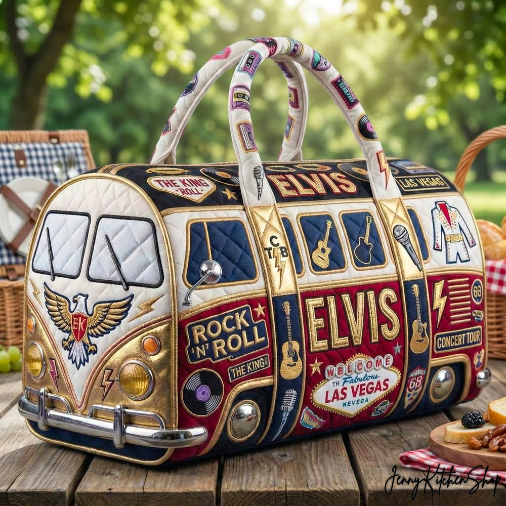 Elvis Presley Rock ‘n’ Roll Las Vegas Tribute Travel Quilted Duffle Bag