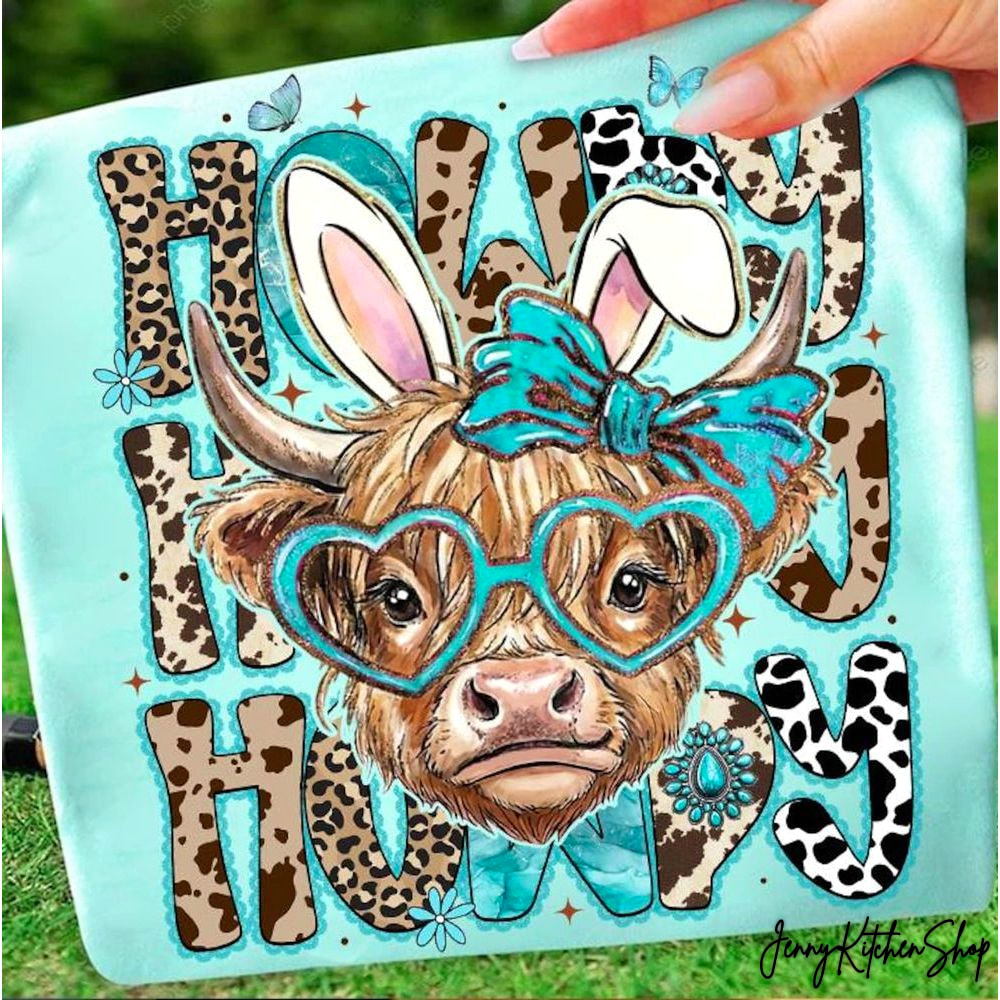 Howdy Hunny Highland Cow Easter Bunny Ears Shirt