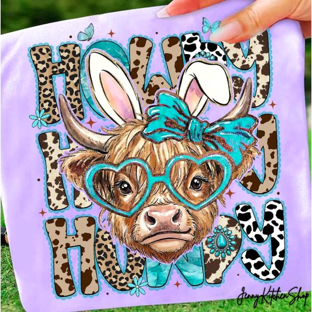 Howdy Hunny Highland Cow Easter Bunny Ears Shirt