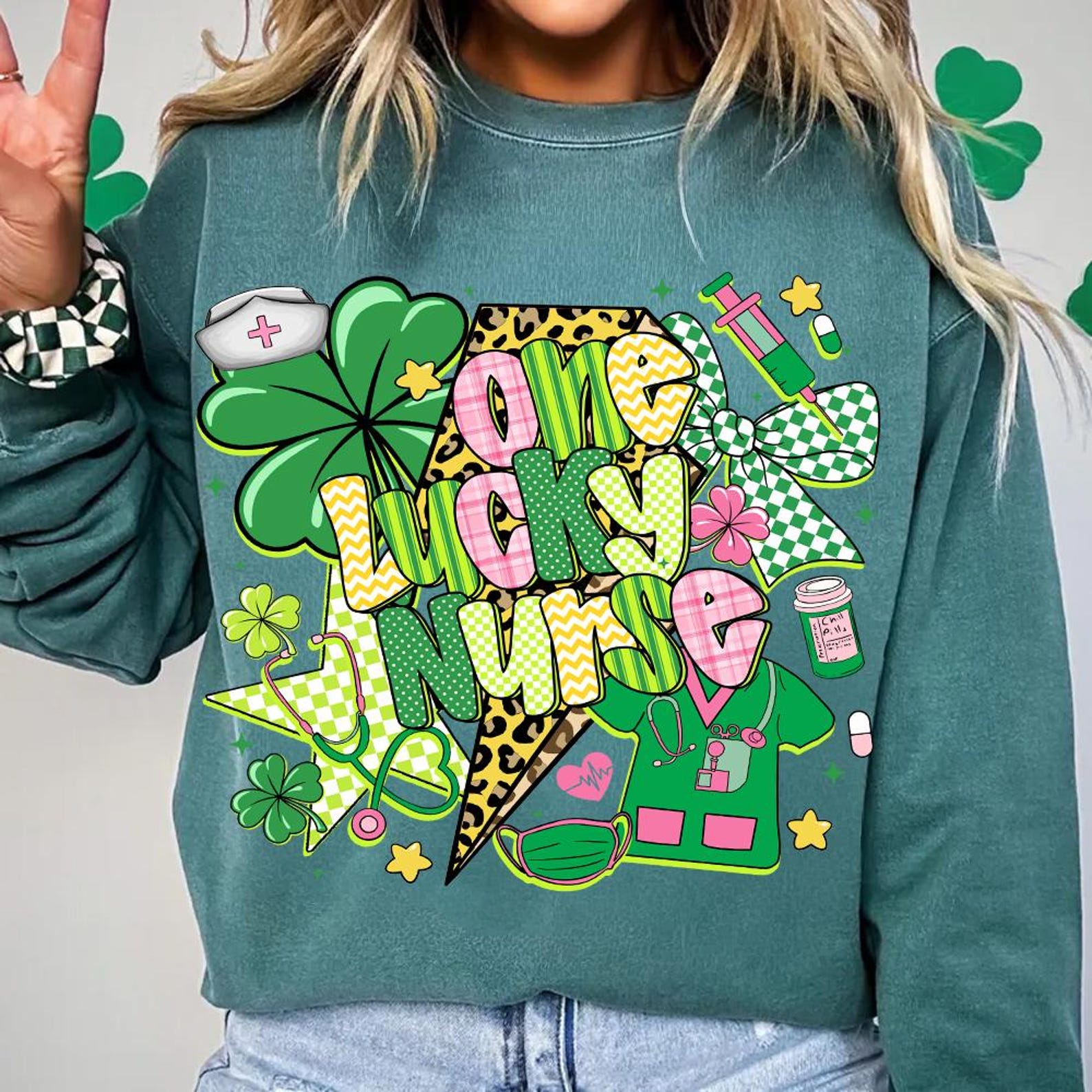 One Lucky Nurse St. Patrick’s Day Leopard Print Shamrock Graphic T-Shirt