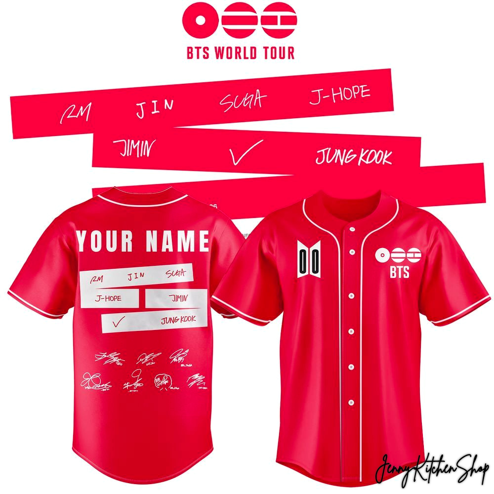 K-Pop BTS World Tour Inspired Red Fan Gift Custom Baseball Jersey