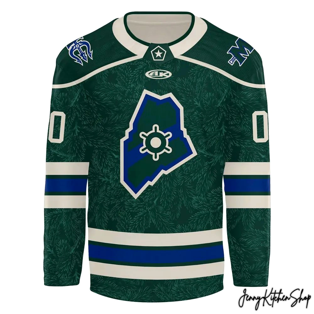 Maine Mariners State Outline Logo Green 2026 Hockey Jersey