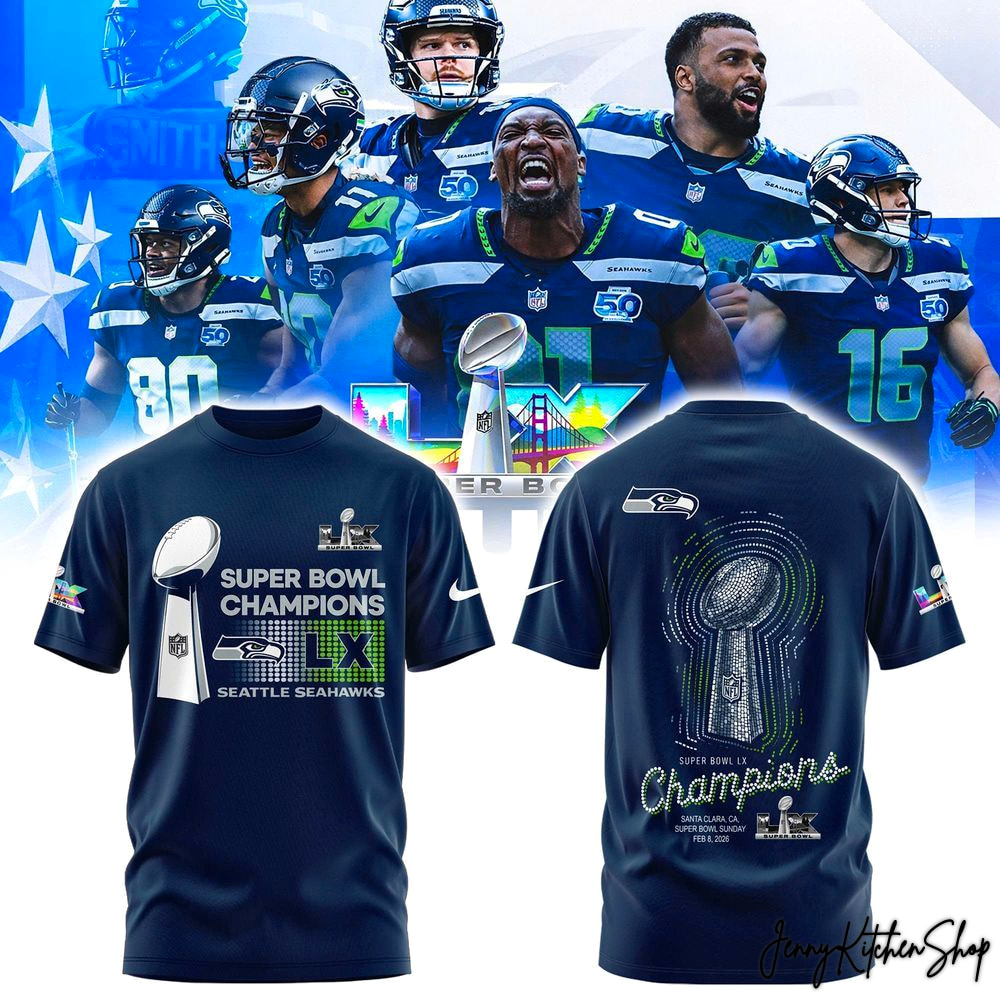Seahawks Super Bowl 2026 Victory Celebration Trophy Design T-Shirt