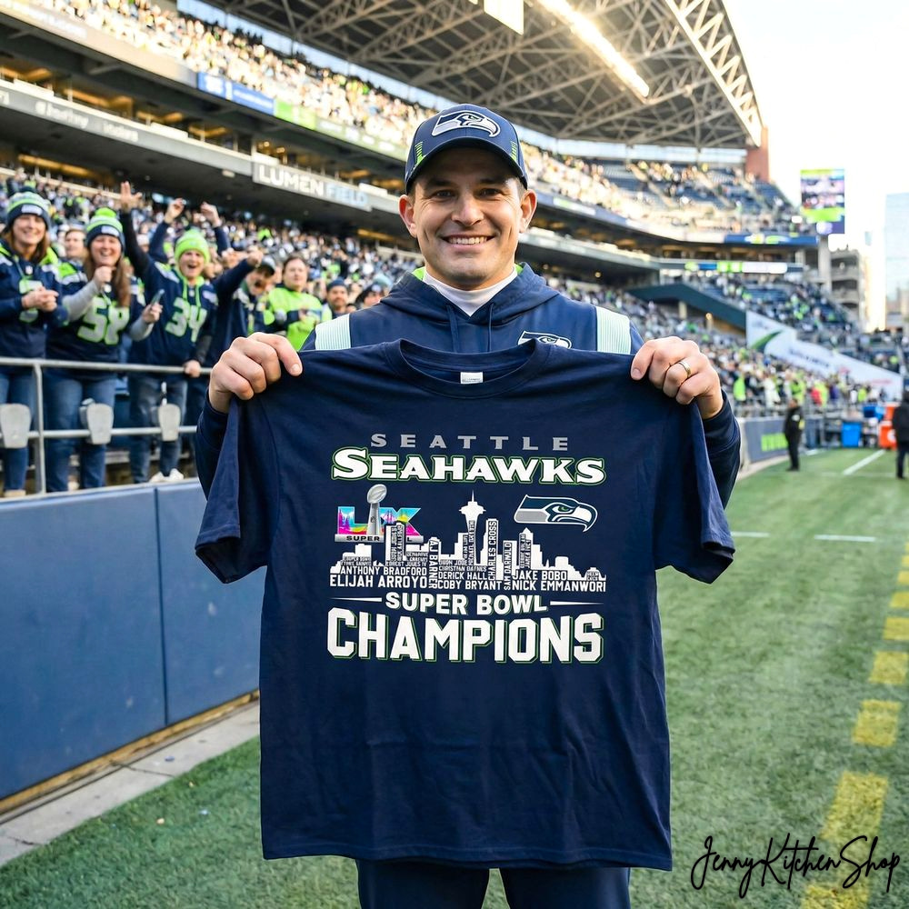 Seattle Seahawks 2026 Super Bowl LX Champions Celebration Navy T-Shirt