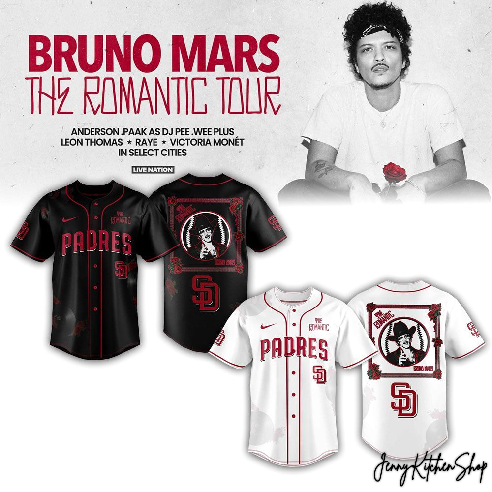 The Romantic Tour 2026 San Diego Padres x Bruno Mars Jersey The Romantic Tour 2026 San Diego Padres x Bruno Mars Jersey