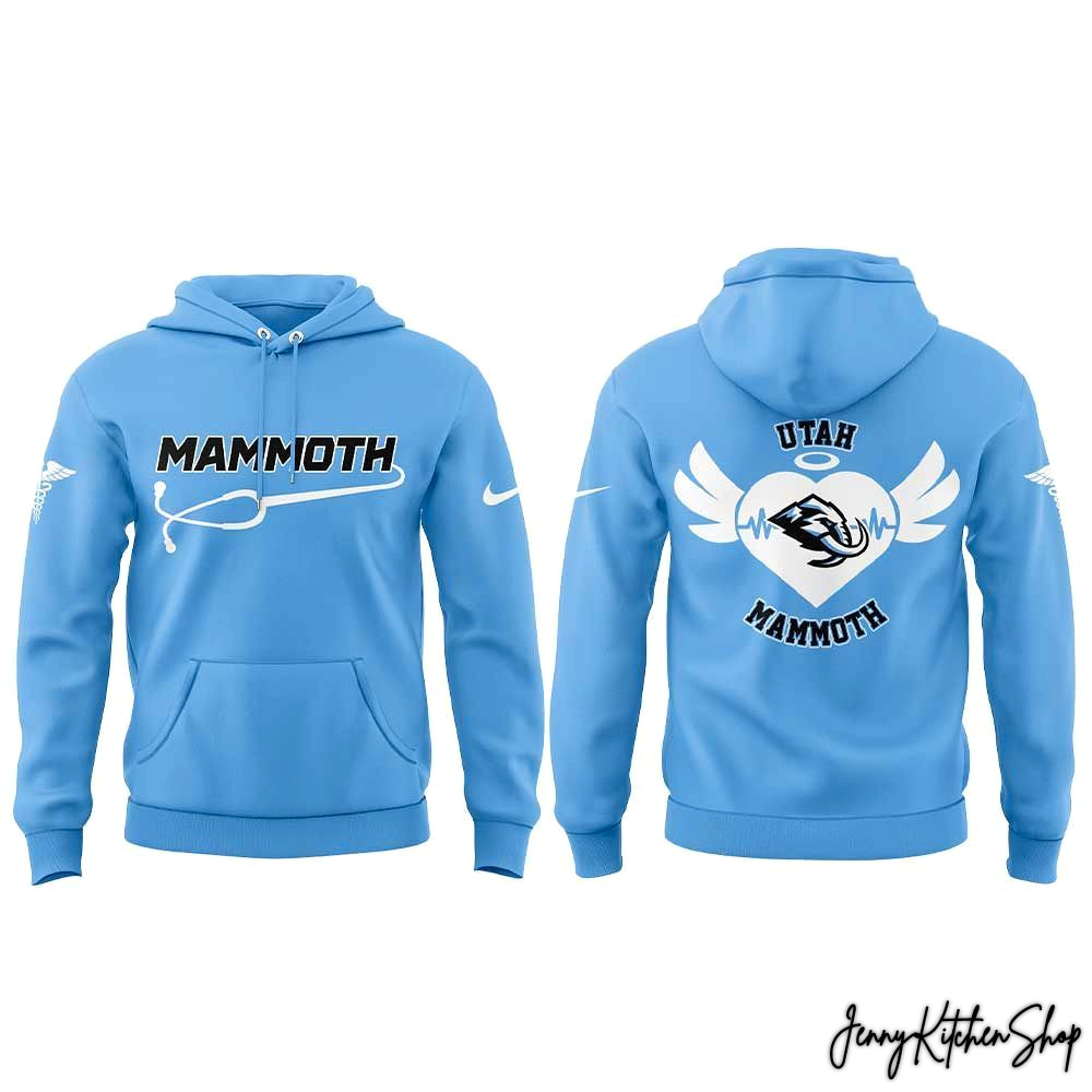 Utah Mammoth Nurse Appreciation Wings and Heart Design Hoodie