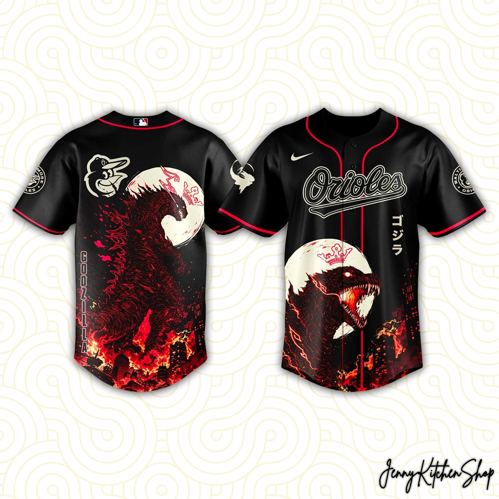 Baltimore Orioles x Godzilla 2026 Black White Baseball Jersey