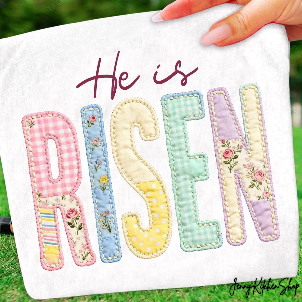 He is Risen, Faux Embroidered Christian Sublimation, Varsity Faith Shirt