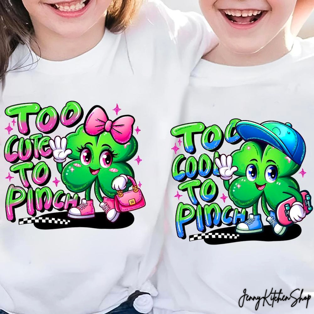 Kids St Patrick Day, Too Cute/Cool to Pinch, Funny St Patrick Day Shirt