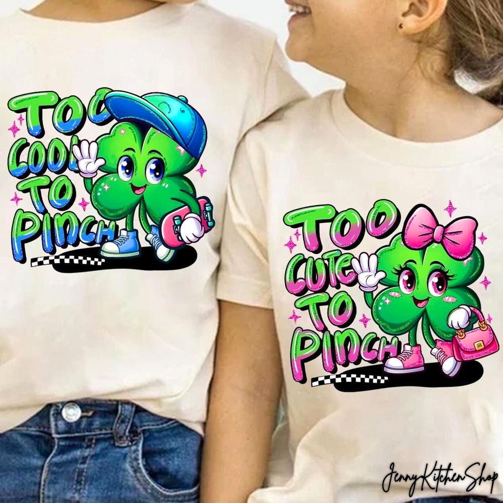 Kids St Patrick Day, Too Cute/Cool to Pinch, Funny St Patrick Day Shirt