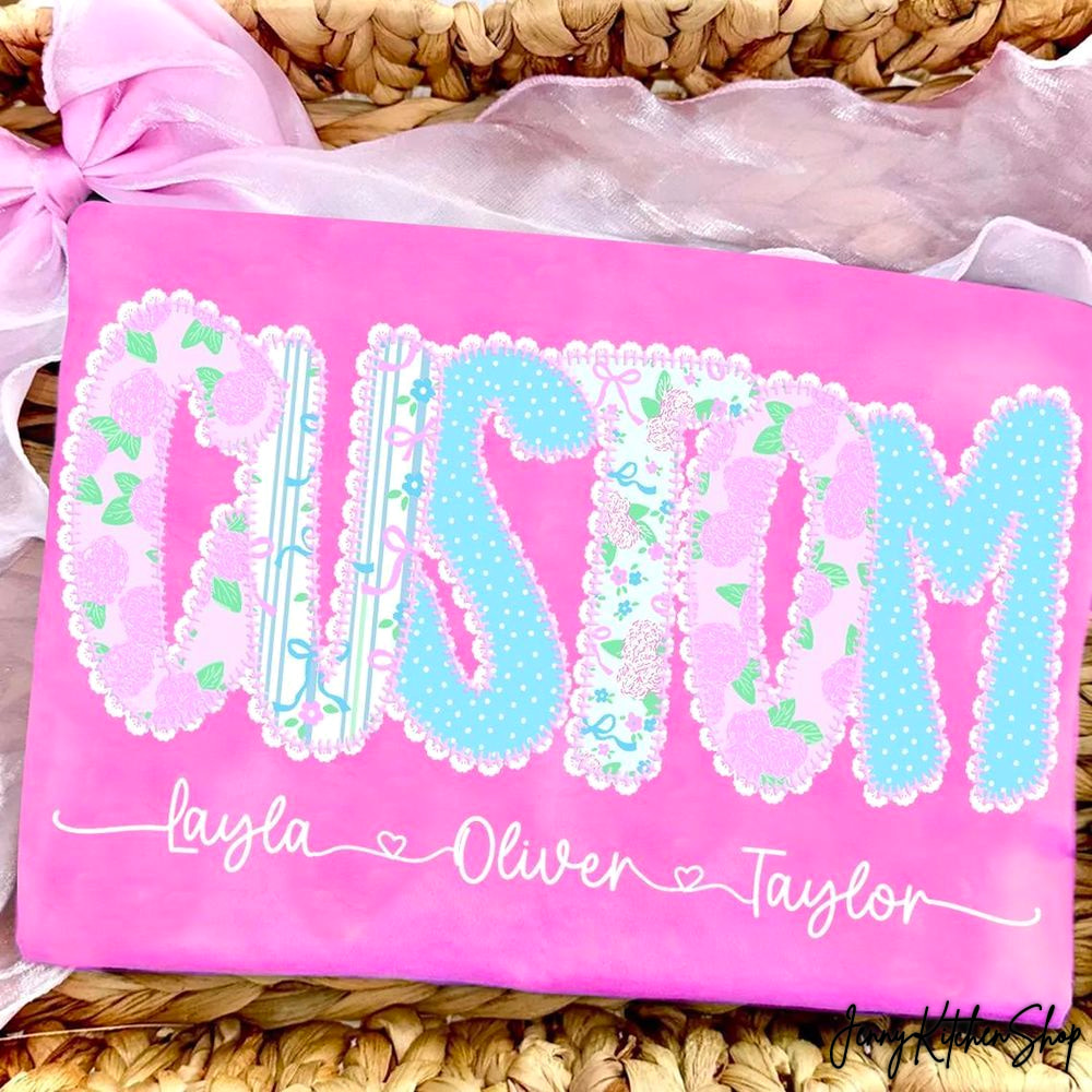 Preppy Mama Floral Checkered Coquette Bow Glitter, Grandmillennial Floral, Gigi Nana Floral Shirt