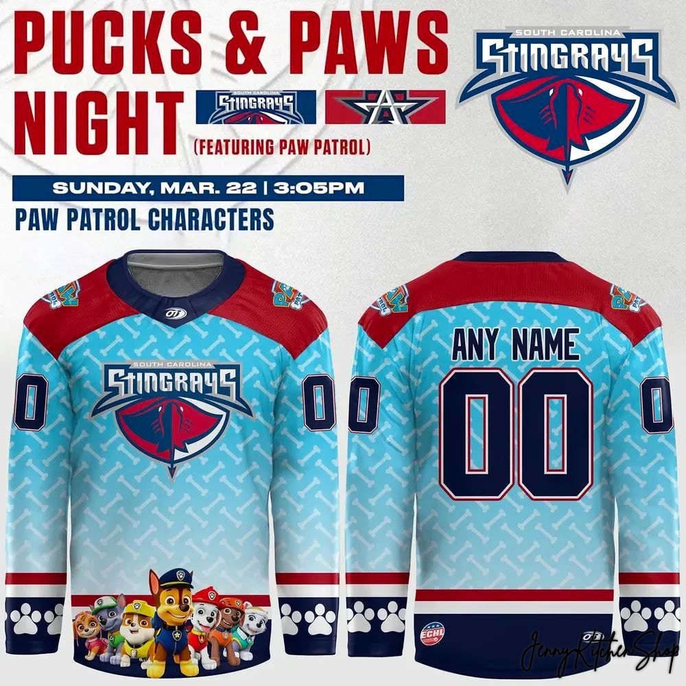 South Carolina Stingrays Pucks & Paws Night 2026 Hockey Jersey South Carolina Stingrays Pucks & Paws Night 2026 Hockey Jersey