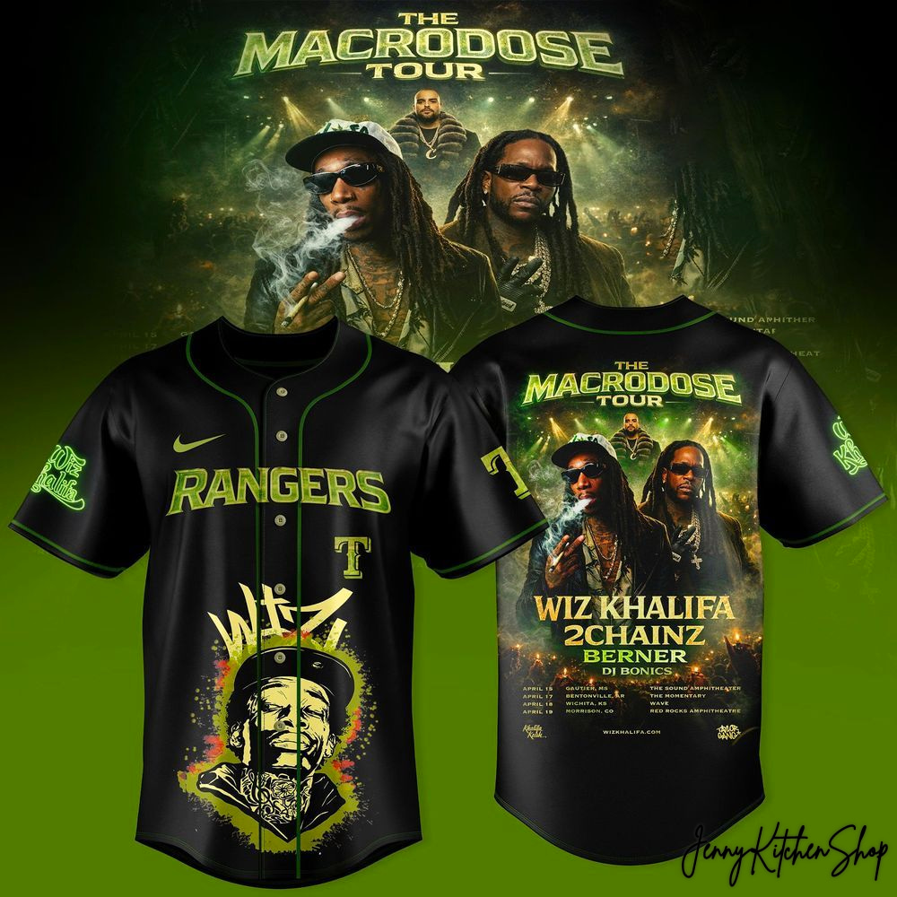 The Macrodose Tour 2026 Texas Rangers x Wiz Khalifa Baseball Jersey