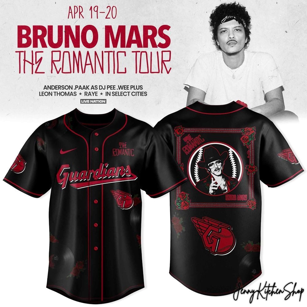The Romantic Tour 2026 Cleveland Guardians x Bruno Mars Baseball Jersey