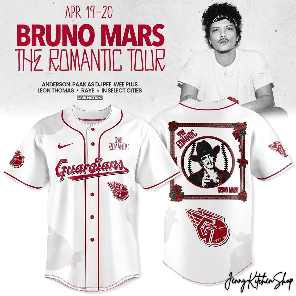 The Romantic Tour 2026 Cleveland Guardians x Bruno Mars Baseball Jersey