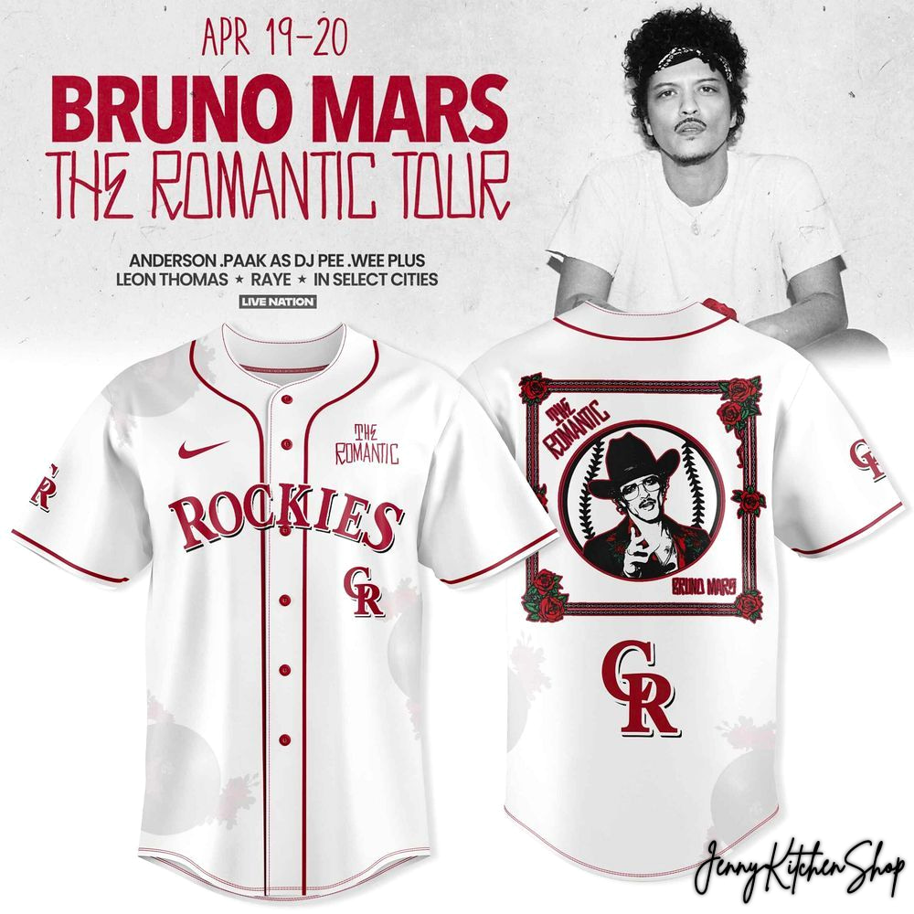 The Romantic Tour 2026 Colorado Rockies x Bruno Mars Baseball Jersey