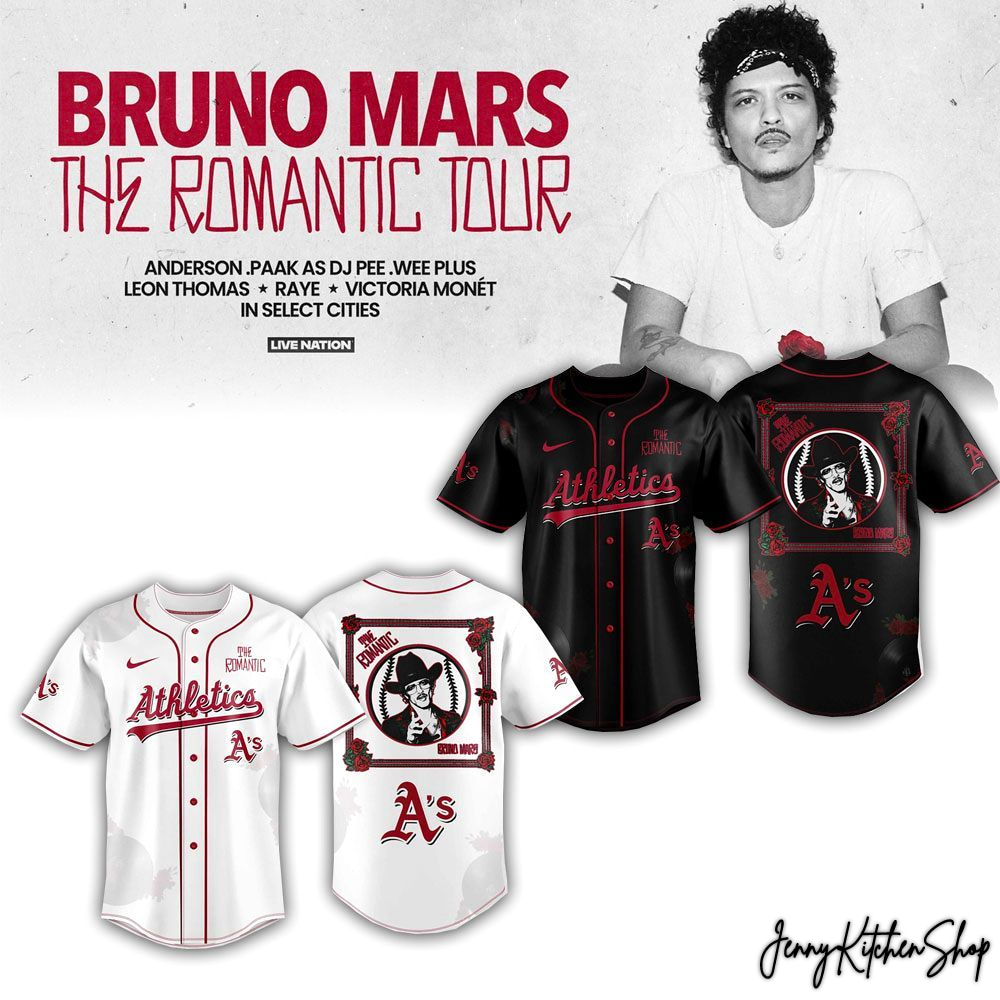 The Romantic Tour 2026 Oakland Athletics x Bruno Mars Jersey The Romantic Tour 2026 Oakland Athletics x Bruno Mars Jersey