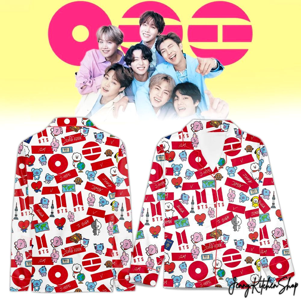 BTS 2026 Comeback Cartoon Characters For Fans Satin Pajamas Set BTS 2026 Comeback Cartoon Characters For Fans Satin Pajamas Set