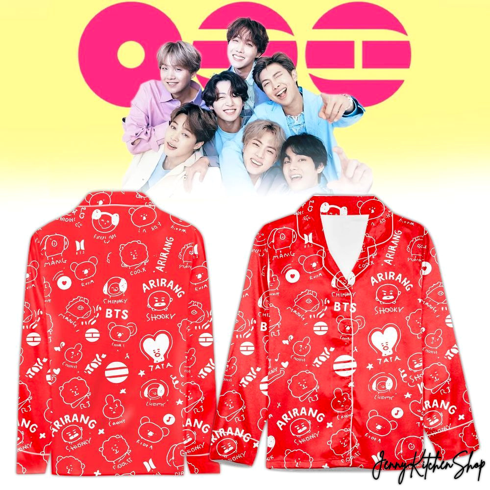 BTS Arirang 2026 Beautiful For Fans Red Satin Pajamas Set BTS Arirang 2026 Beautiful For Fans Red Satin Pajamas Set
