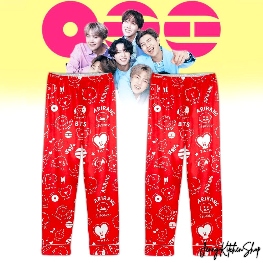 BTS Arirang 2026 Beautiful For Fans Red Satin Pajamas Set