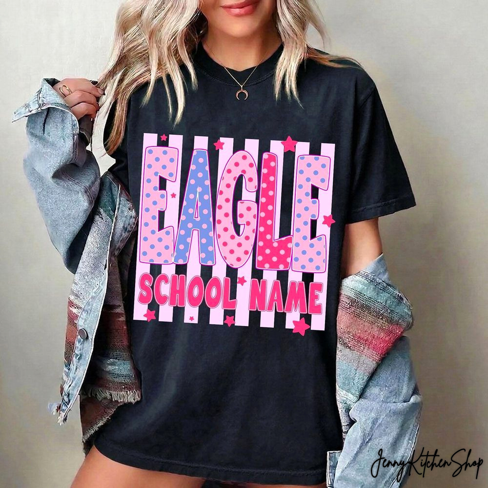 Mascot Neon Coquette Floral Striped Eagle School Name Shirt