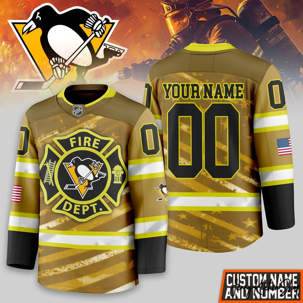 Pittsburgh Penguins Fire Dept Personalized Hockey Jersey