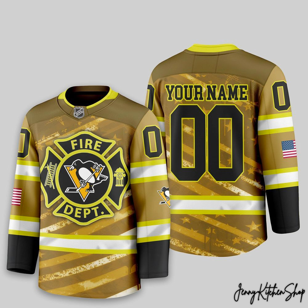 Pittsburgh Penguins Fire Dept Personalized Hockey Jersey