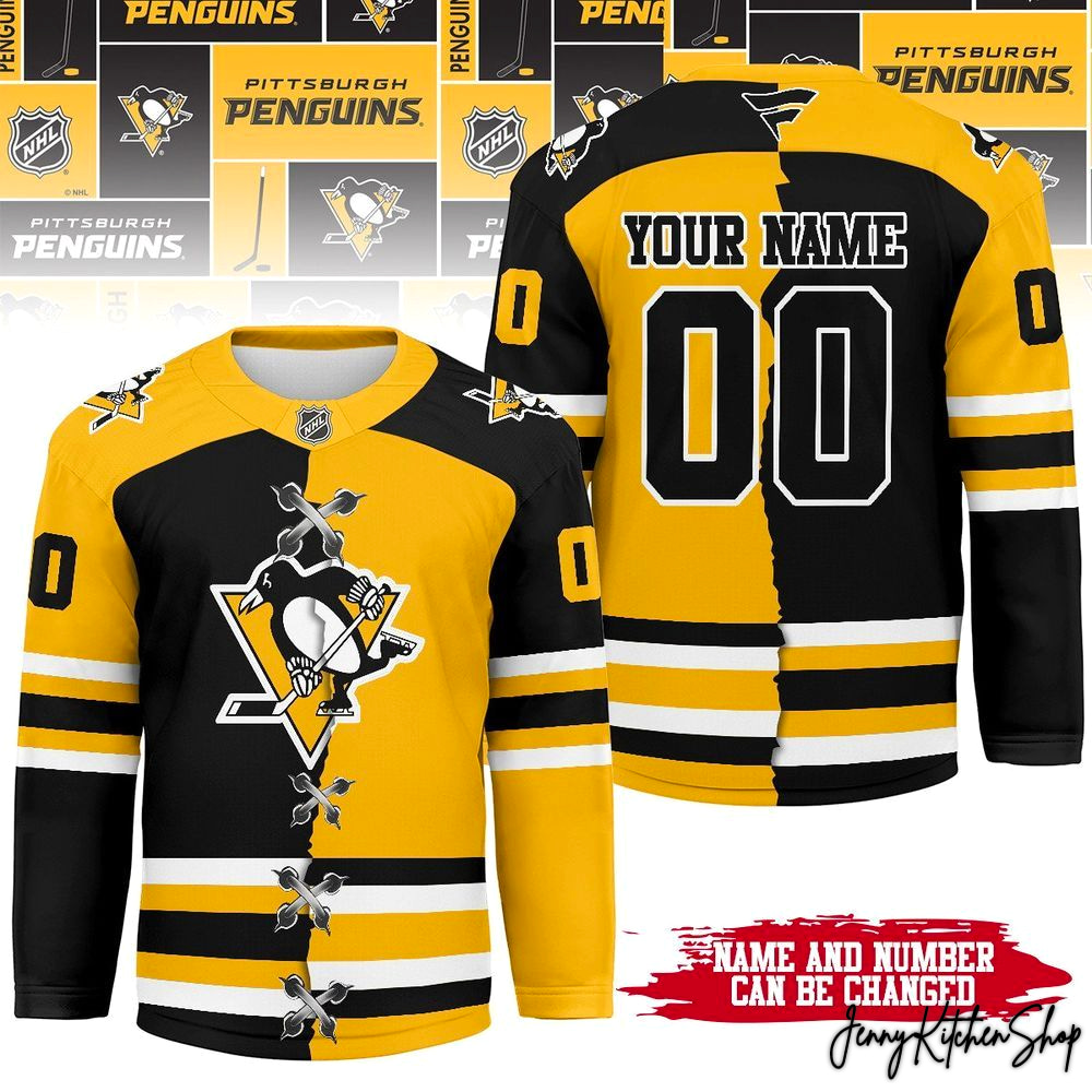 Pittsburgh Penguins Personalized Split Color Hockey Jersey