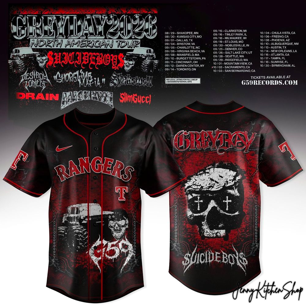 Suicideboys x Texas Rangers 2026 Grey Day Tour Jersey