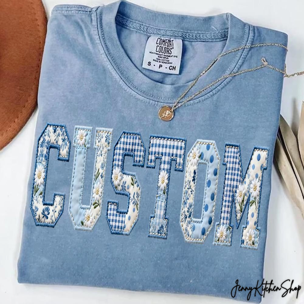 Blue Toile Patchwork Floral Easter Shirt